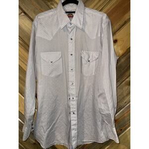 Miller Western Wear Shirt Mens 16 1/2 35 White Gold Striped Pearl Snap